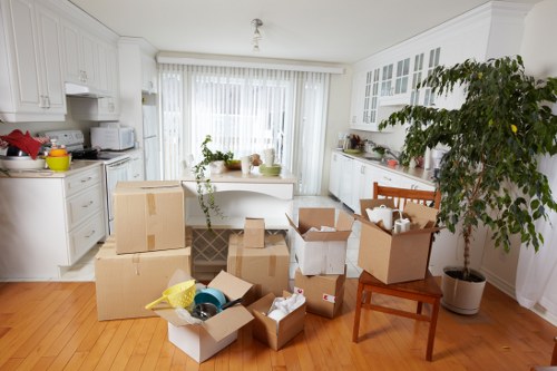Driver loading household items into a removal van