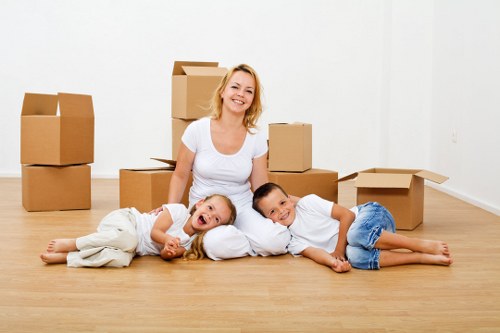 Boxes and furniture organised for a flat removals service in Waterloo